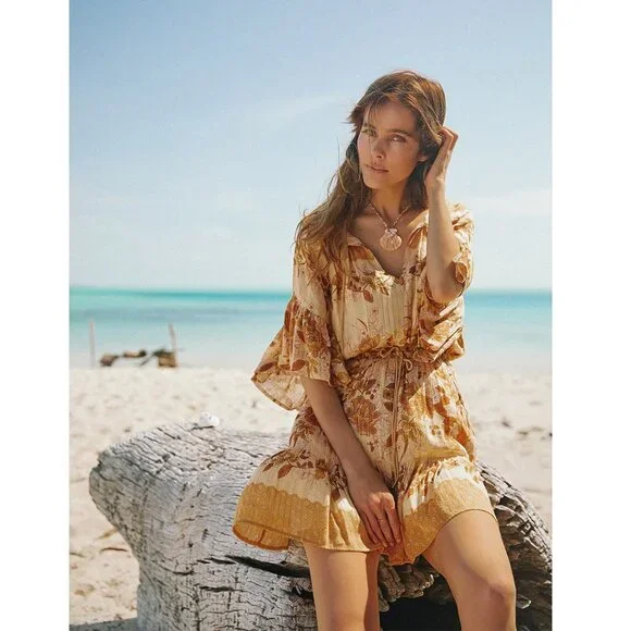 Spell Coco Lei Flutter Sleeve Dress in Caramel - Small - Picture 4 of 5